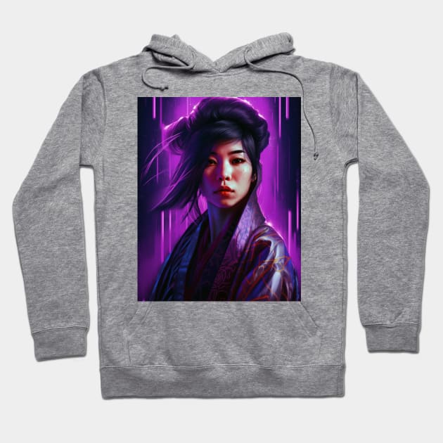 Asian Woman Wearing Purple Kimono Hoodie by kaileena-ai